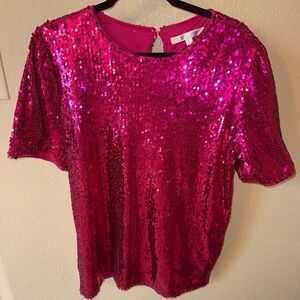 Lime Lush Barbie Pink Sequin Short Sleeve Top